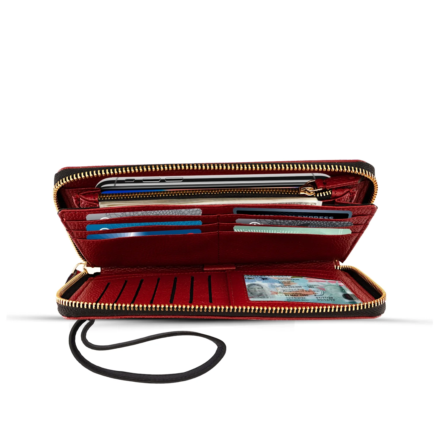 Women’s Genuine Leather Zip Around Large Wallet with RFID Blocking in Wine Red, image 4