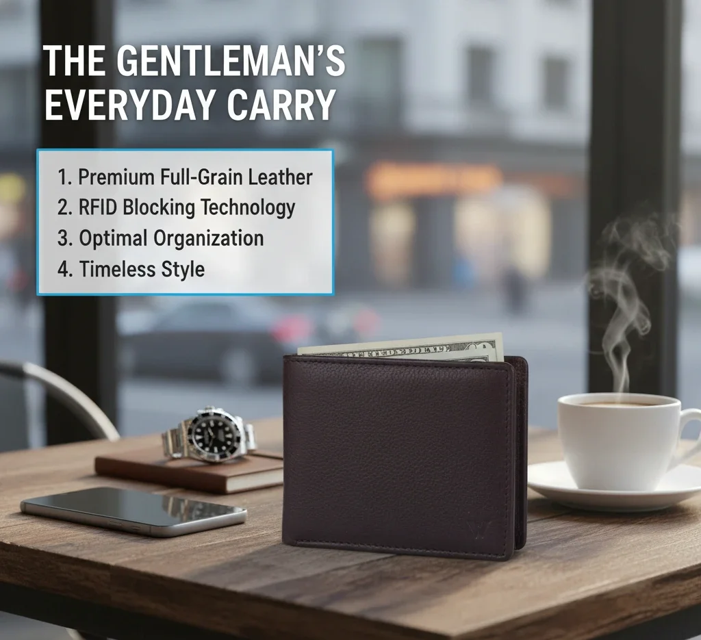 WOWMEN Genuine Leather Wallet for Men with Coin Pocket, RFID Blocking Bifold Gents Purse with 5 Card Slots and ID Window, Slim Cowhide Wallet Gift for Men in Brown, image 4