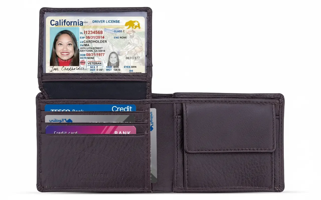 WOWMEN Genuine Leather Wallet for Men with Coin Pocket, RFID Blocking Bifold Gents Purse with 5 Card Slots and ID Window, Slim Cowhide Wallet Gift for Men in Brown, image 5